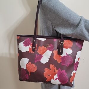 Luxury Coach Floral Tote Bag - Purple and Orange